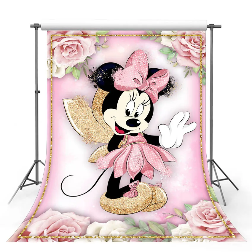 Custom Disney Minnie Mouse Photo Backdrop Baby Shower Girls Happy Birthday Party 1st Photograph Background Banner Decoration