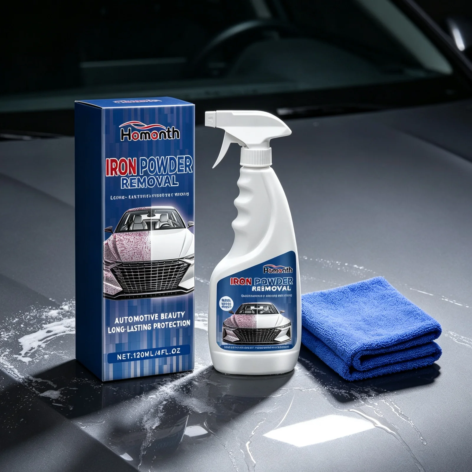 Homonth Car Rust Remover Cleansing Exhaust Metal Dust Residue Dissolves Tire Stains Restores Shine Iron Powder Maintenance Spray