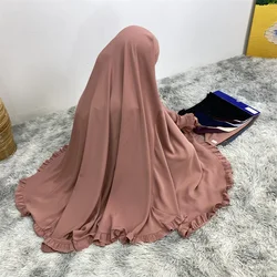 Gran Khimar volantes mujeres musulmanas hiyabs Abaya velo pañuelo para la cabeza Turquía oración islámica árabe Eid con capucha ropa de Ramadán