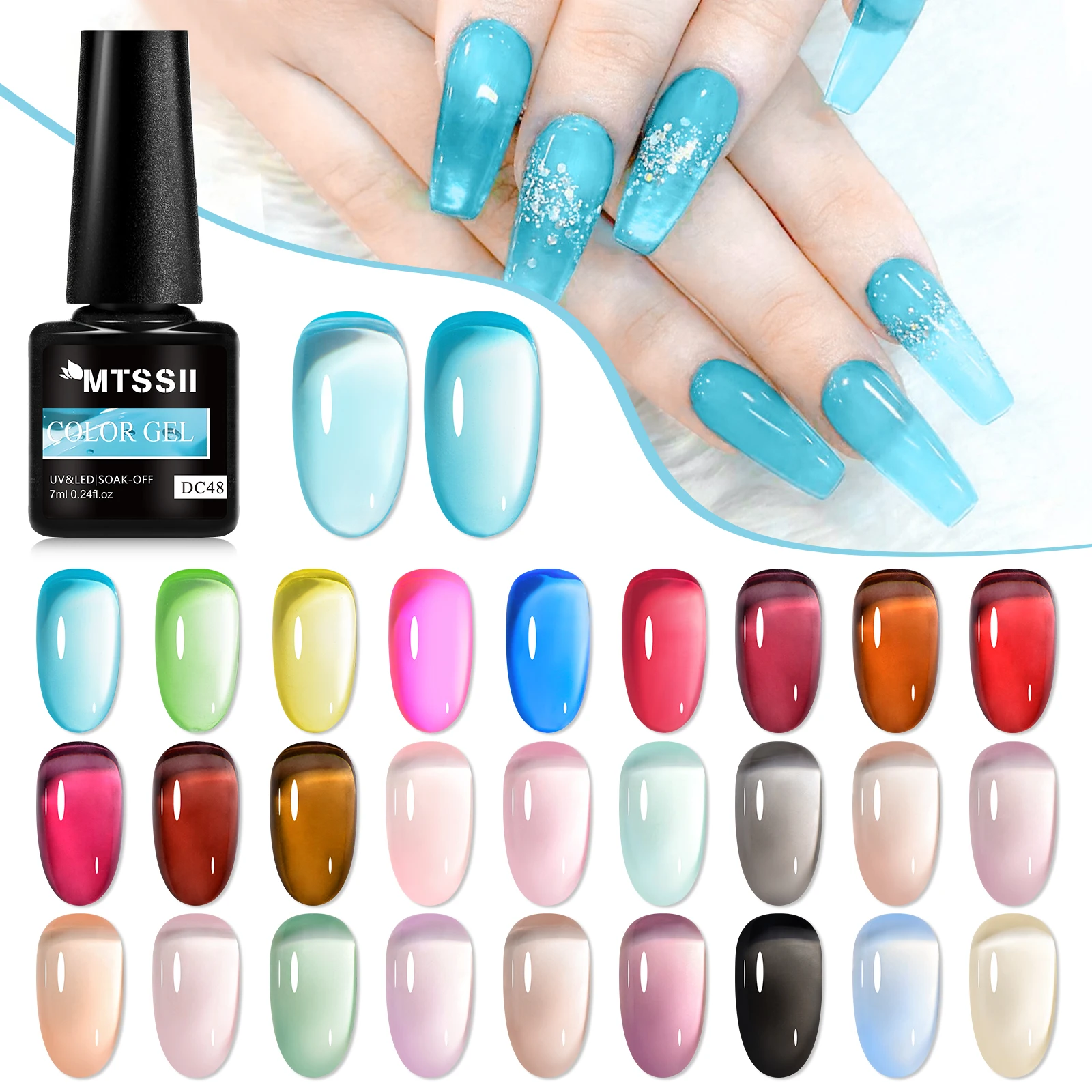 

30 шт. Набор желейных гель-лаков для ногтей, 27 цветов и базовый гель, верхнее покрытие, матовое верхнее покрытие HEMA FREE DIY Nail Art Supplies Набор УФ/светодиодных лаков