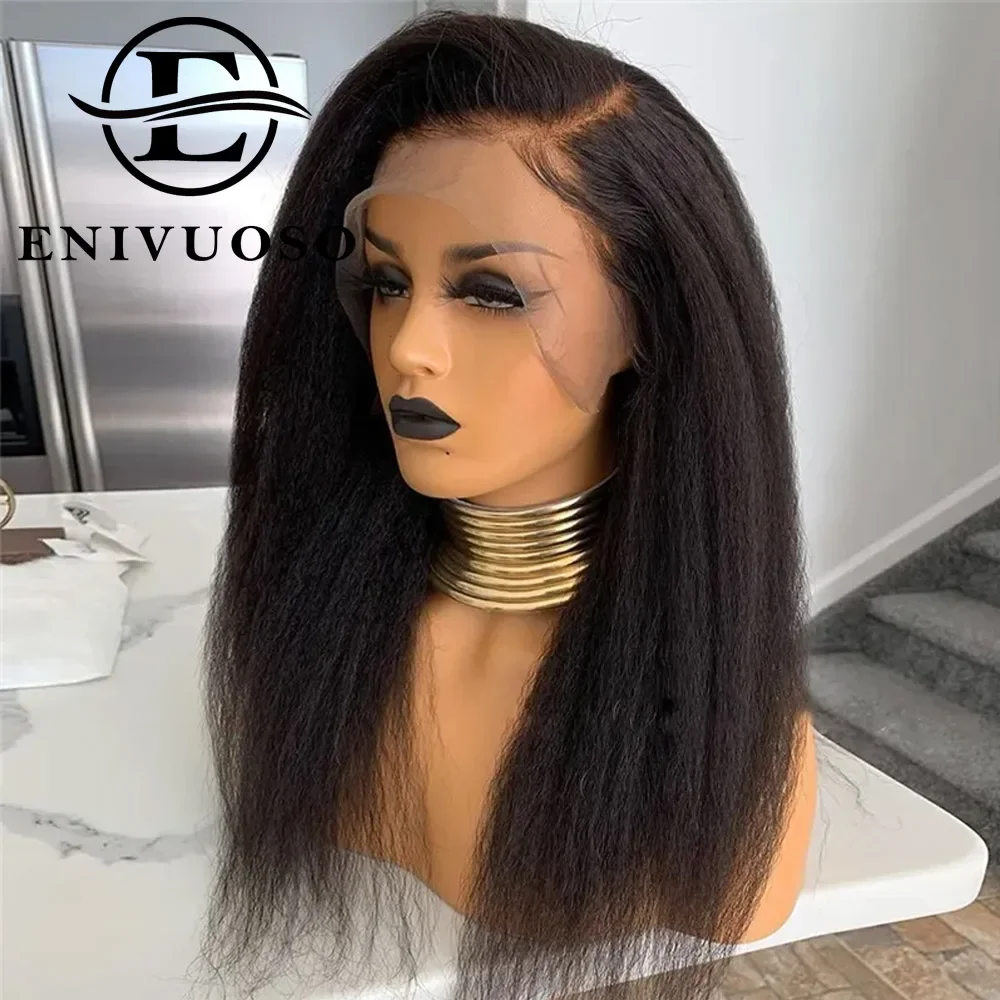 

Кудрявые прямые синтетические парики спереди для чернокожих женщин, плотность 200, яки, прямой бесклеевой парик 13x4 13X6, предварительно сорванный парик спереди