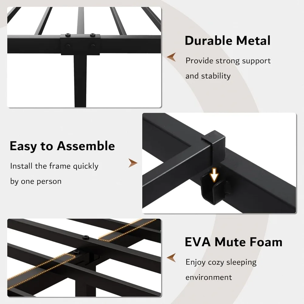 إطار سرير معدني بحجم كوين مع لوح أمامي عتيق ولوح للقدمين، وإطار سرير كوين للمزرعة، وتخزين تحت السرير