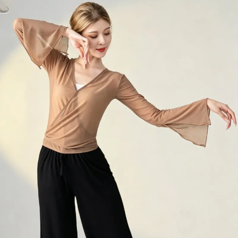 Fairy Core Dance Top Ruffle Mesh Capelet Flutter Sleeves Soft Dramatic Stage Performance Wedding Dance