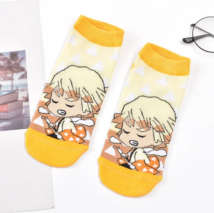 5 Pairs Anime Demon Slayer Cosplay socks cute cartoon boat socks adult women\'s cotton low waist  ankle socks