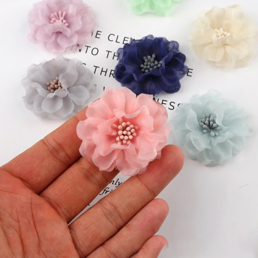 5.5cm Multi-color Organza Fabric Blossoms Flower Brooches Lapel Pins - Decorative Accessories for Women | Floral Boutonniere Pin