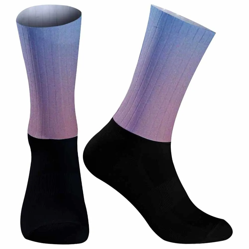 Cycling Socks Bicycle Socks Blue purple patterned socks New Compression Non Slip Hiking Runing Socks