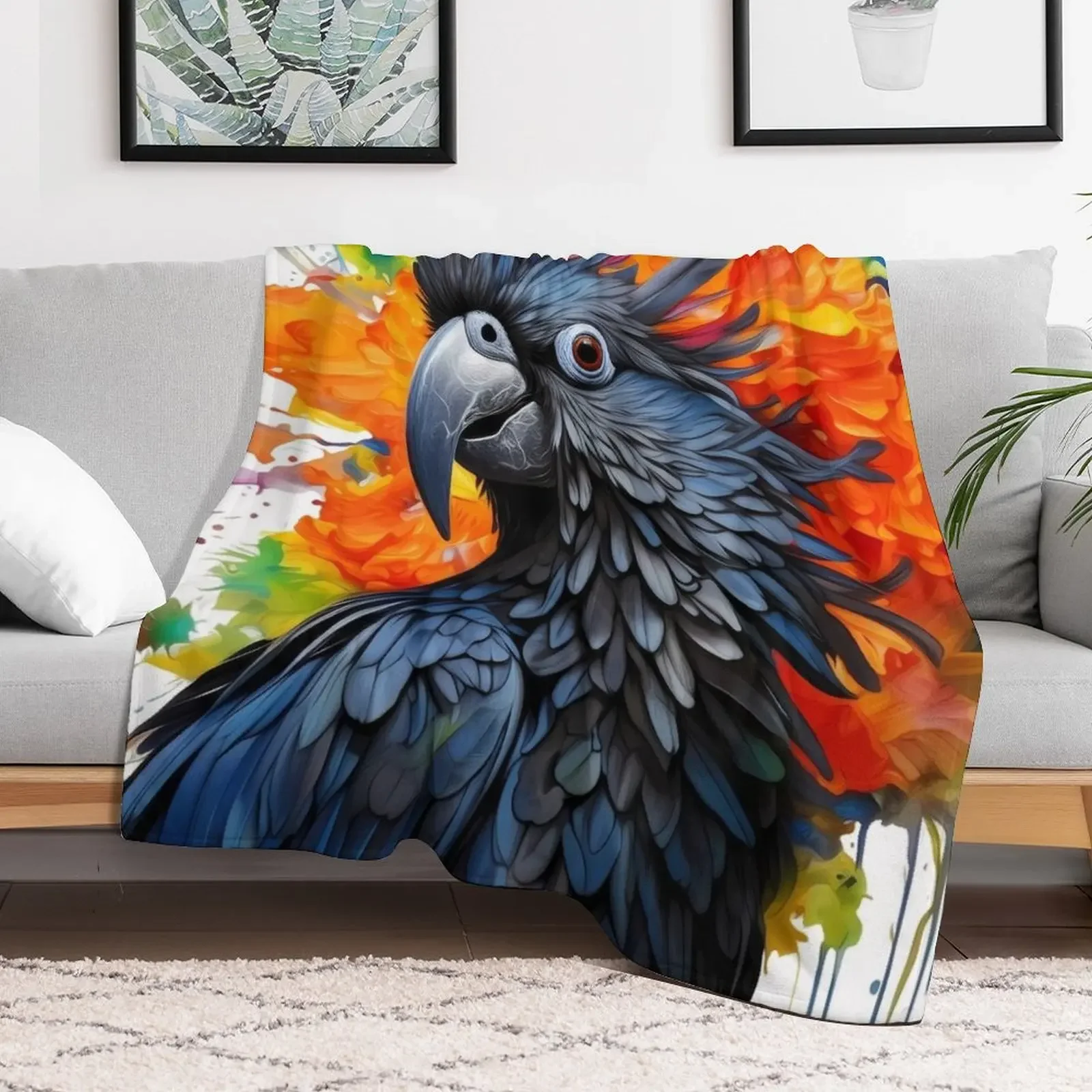 Black Cockatoo Throw Blanket Stylish Couch Blanket for Home Living Room
