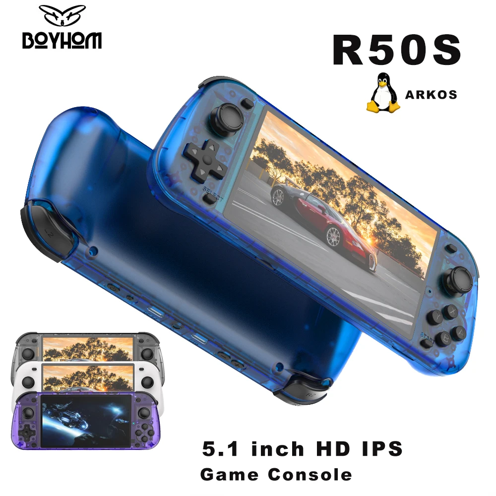 BOYHOM NEW R50S Retro Handheld Video Game Console Linux System 5.1 Inch IPS Screen Portable Pocket Video Player 128GB Ultra