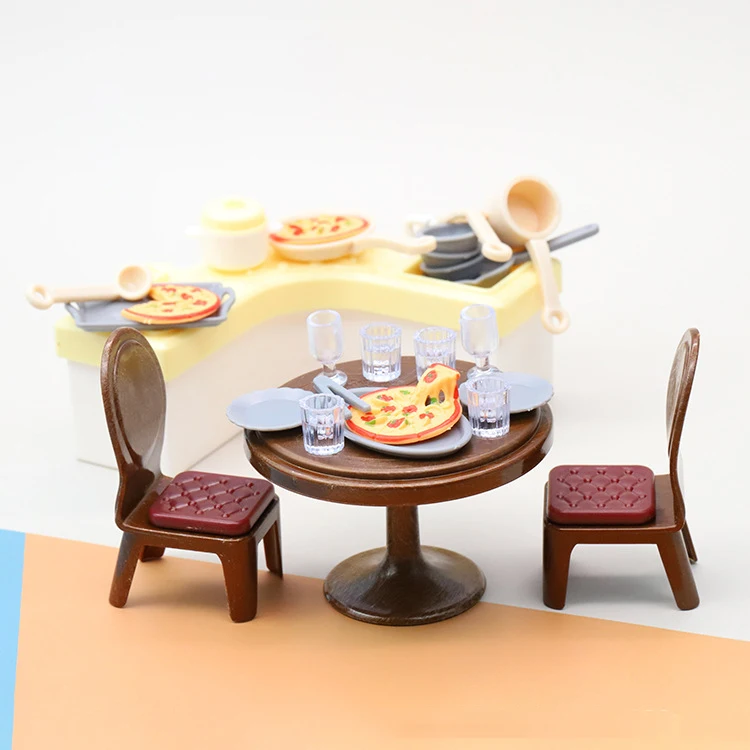 

Retro Nostalgia Cute Mini Kitchen Toys Simulation Dining Table Tableware Stove Dollhouse Accessories Kids Play House Toys Model