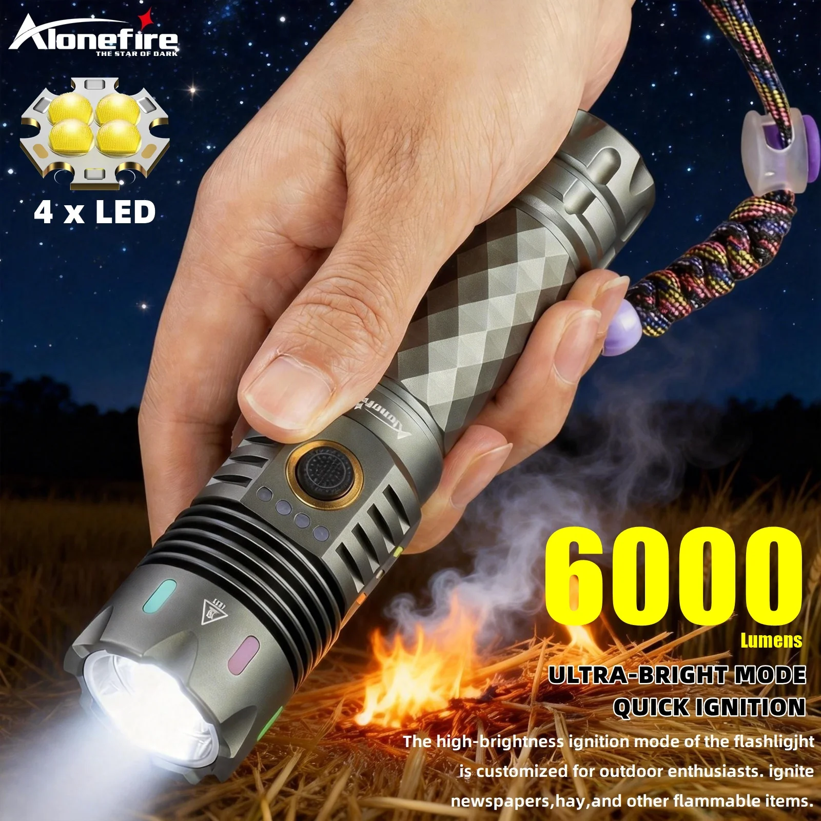 60w 6000Lumens 21700 LED Flashlight Powerful Magnet Tail Tactical Torch Safety Lock Hand Lantern For Camping Hiking Fishing