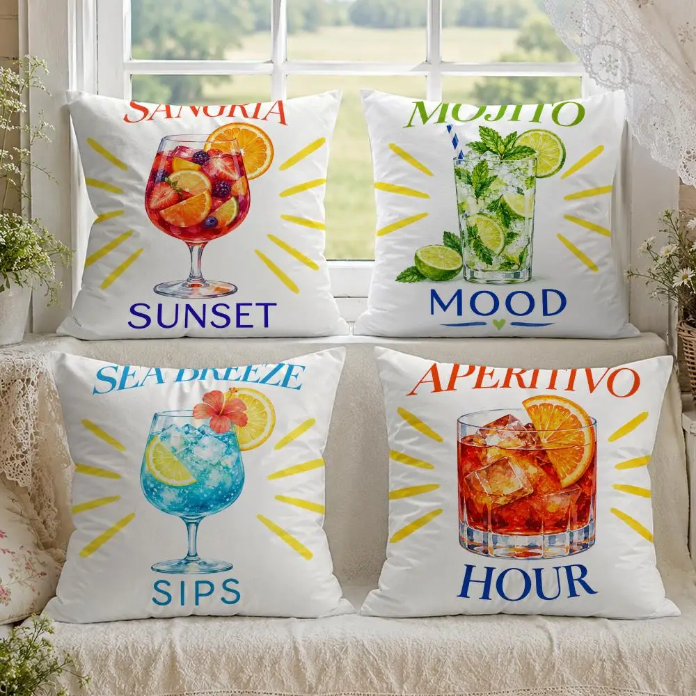 Spritz O Clock Cocktail Lime Lemon Cushion Cover 1/4PCS Linen Sofa Couch Bedroom Living Room Home Office Decor Pillow Case
