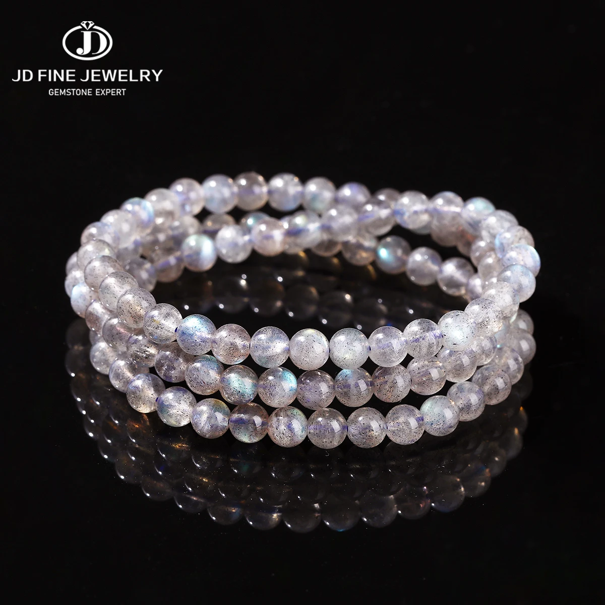 

JD Genuine Natural Gray Moonstone Charm Labradorite Bead Bracelets for Women Handmade Stretch Reiki Healing Power String Jewelry