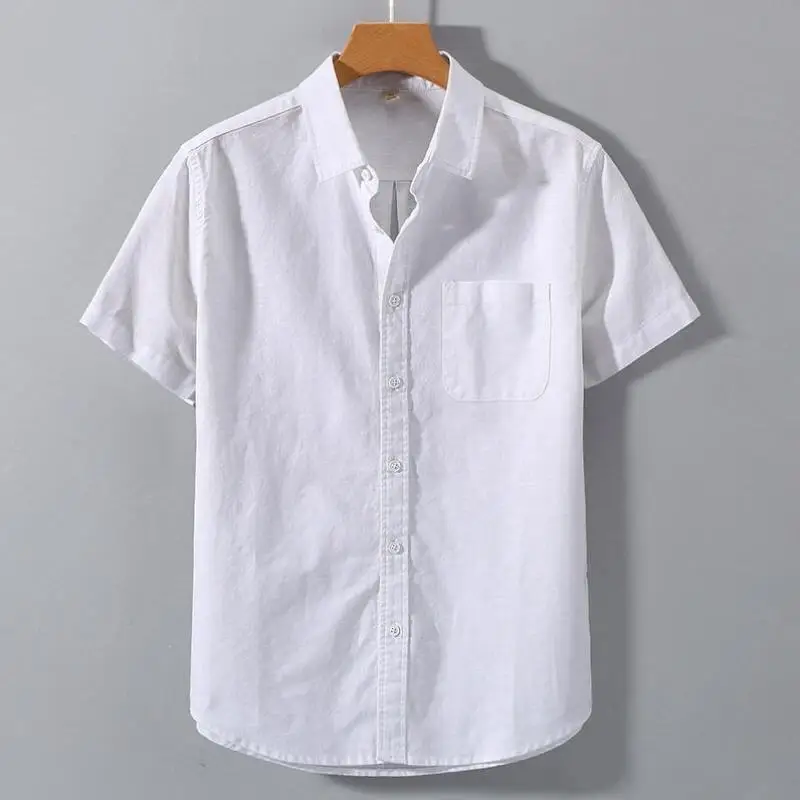 

Retro Cotton Linen Men's irt CleanFit Sle Collar Nine Sve Length PU Leather Easy Care Cross-Border New Model