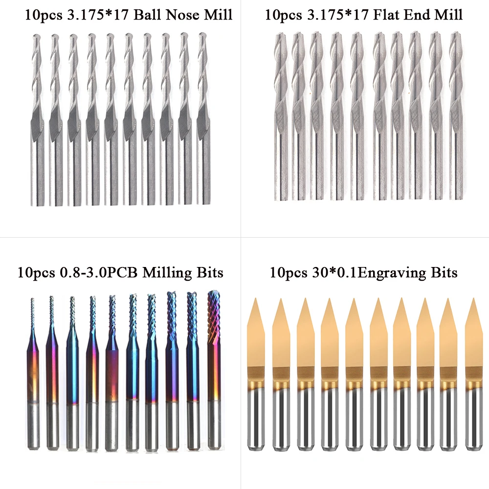 10/40pcs 3.175mm Shank End Mill Engraving Bits Set CNC Router Bits End Mill PCB Milling Cutter Carbide.