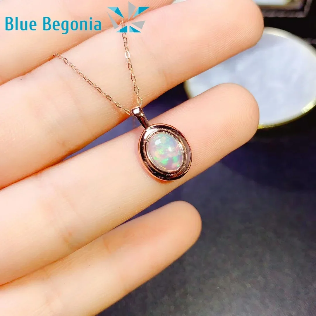 

Natural Opal Pendants for Women Anniversary Classical Gift Necklaces 925 Sterling Silver Fine Jewelry 6*8MM Gemstones