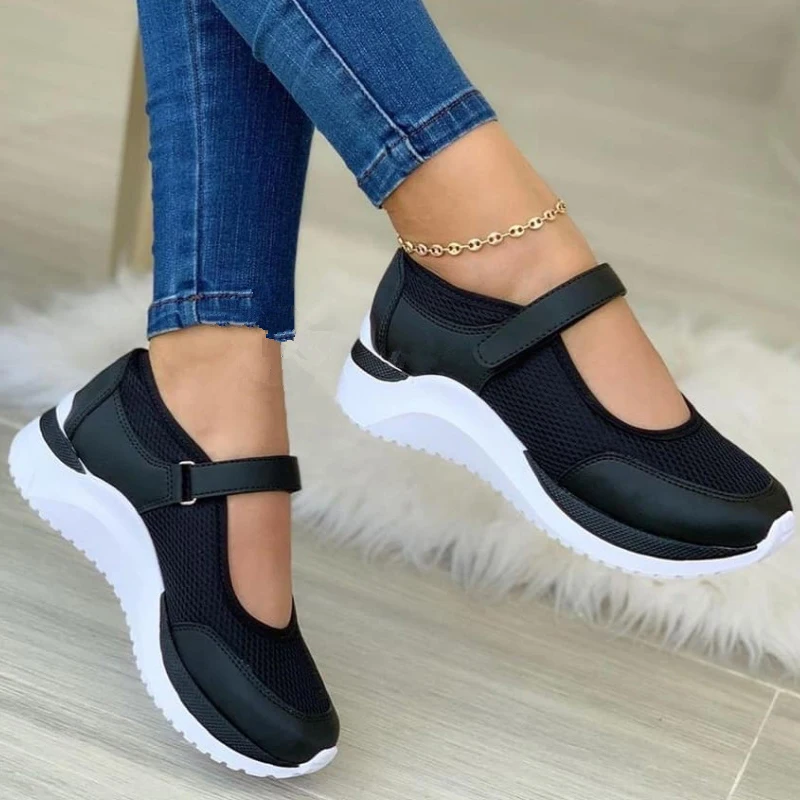 2022 Women Fashion Vulcanized Sneakers Platform Solid Color Flats Ladies Shoes Casual Breathable Wedges Ladies Walking Sneakers