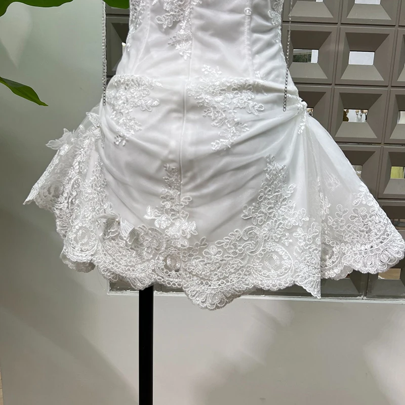 KBQ – Mini robe en dentelle pour femmes, couleur unie, Sexy, Perspective, Camisole, sans manches, dos nu, taille haute, élégante, mode féminine, nouveau