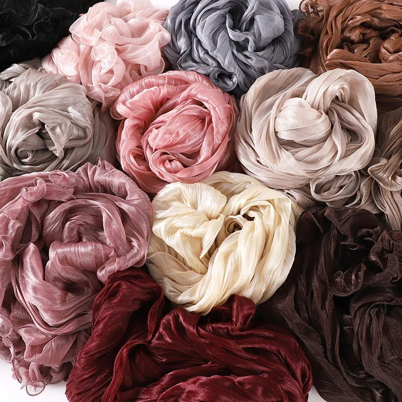 Wellige Hijabs für Frauen in Unifarben, Leichte Knitterfreie Schals, Weiche Dehnbare Kopftücher, Atmungsaktive Damen-Turbane – Detail 5