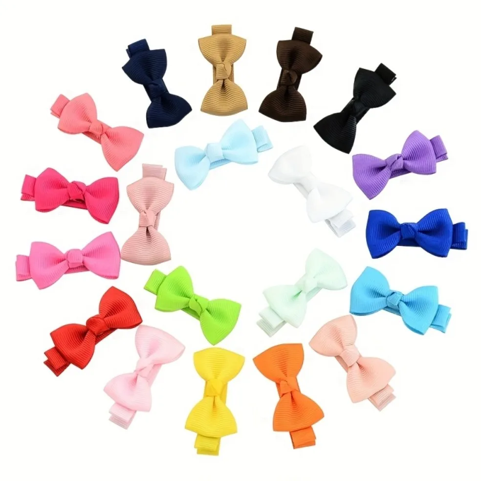 20 Stück niedliche Regenbogen-Mini-Schleifen aus Stoff, Haarschleifen-Clips für Mädchen, Dopaminfarbe, Haarnadeln, Kopfbedeckung, Kinder-Haar-Accessoires