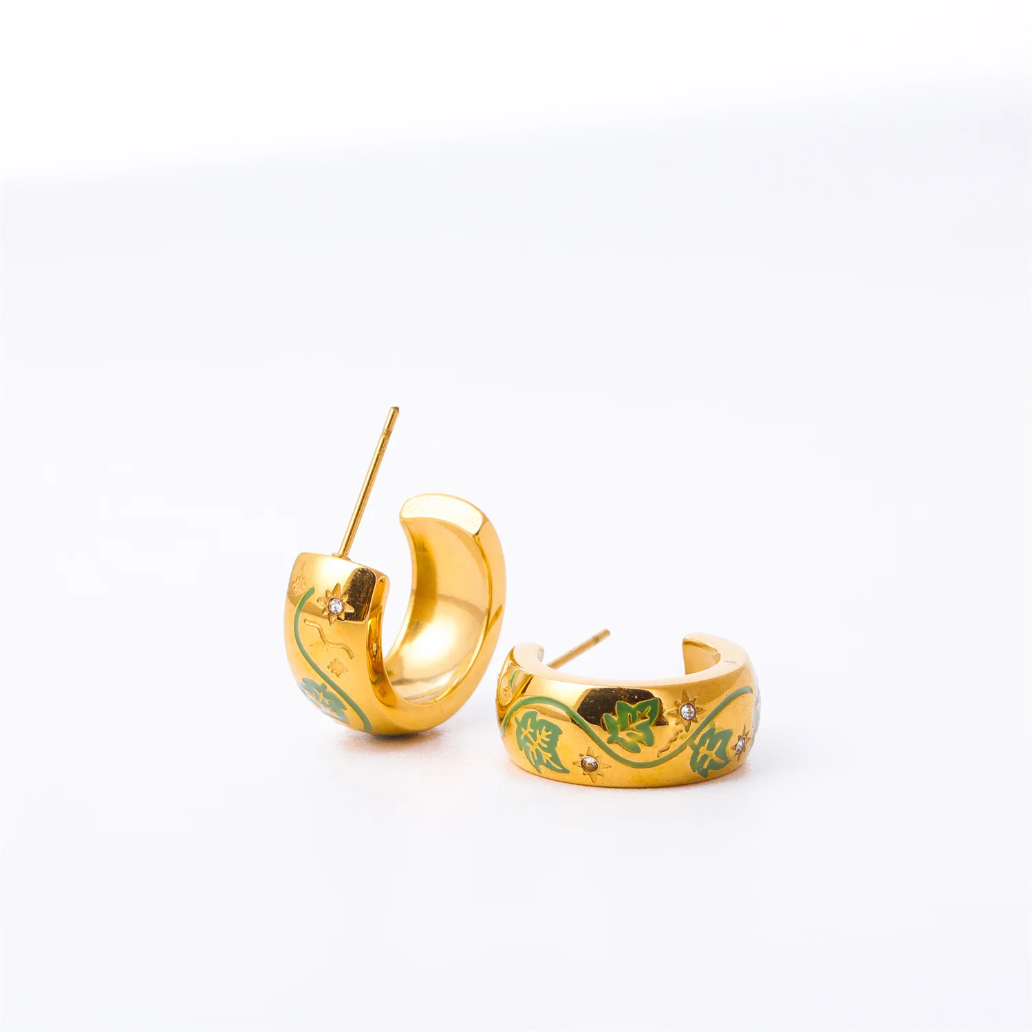 YEEVAA C-shape Painted Flower Floral Rose Hoop Geometric Earrings for Women Girls Fashion Jewelry