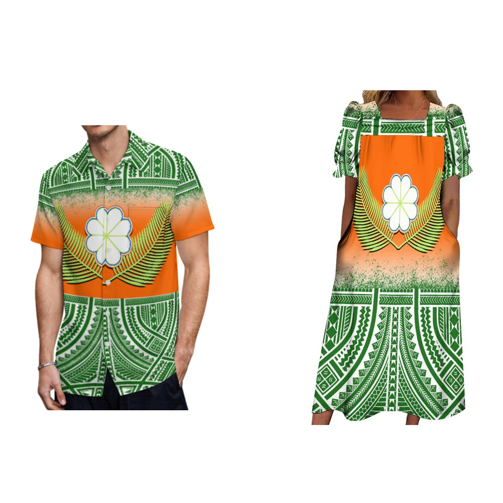 Heißer Verkauf kwajalein Inseln benutzer definierte Mikronesien Mumu Kleid passend Herren hemden Hawaii Aloha Puffy Kleid polynes ischen Design