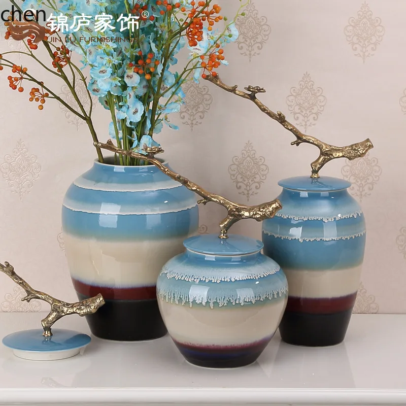 Storage Jar Ceramic Vase Tea Canister Entrance Decoration Flower Arrangement Ornament