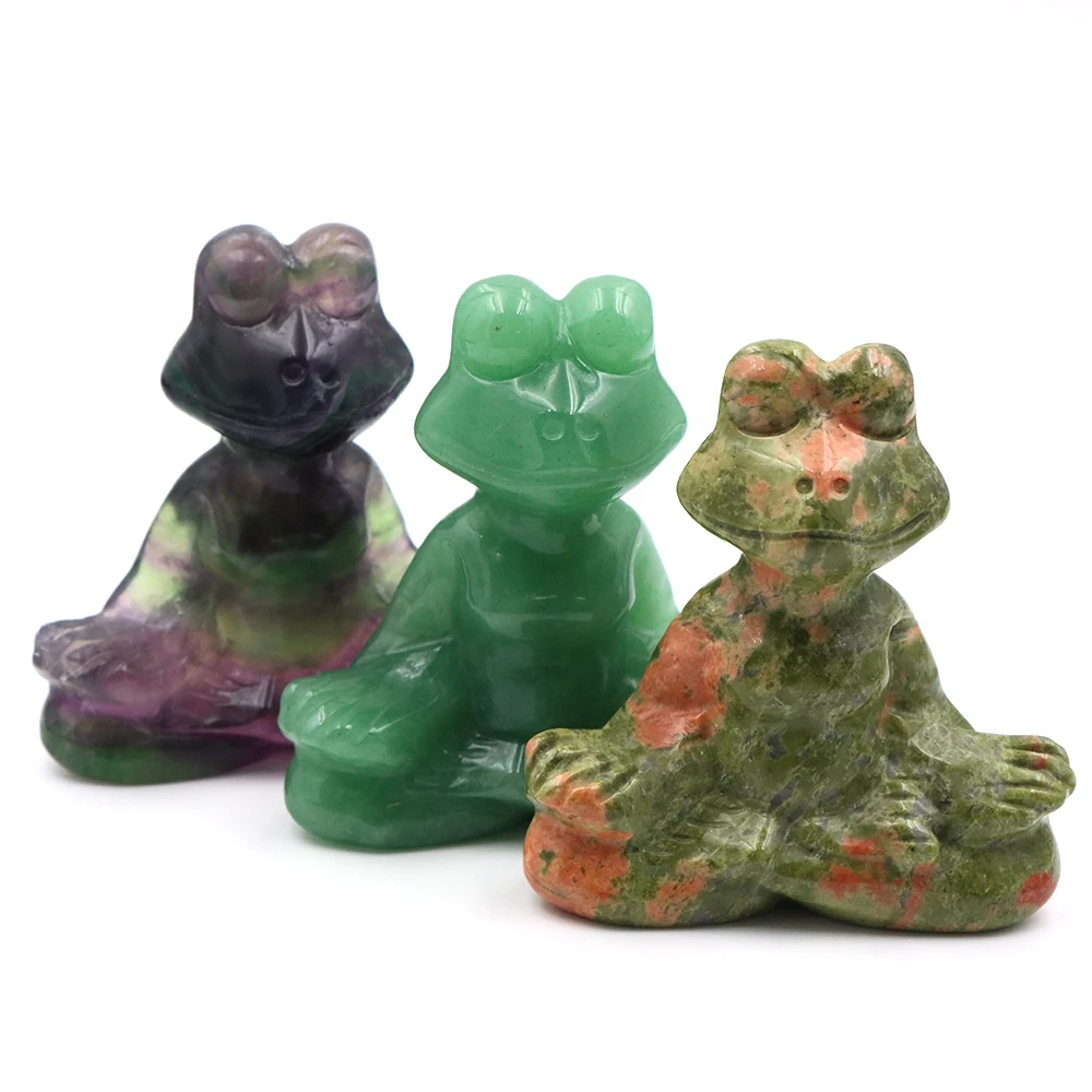 60mm Yoga Frog Statue Natural Stone Reiki Healing Crystals Animal Carved Ornament Figurine Gemstone Art Crafts Home Decor Gifts