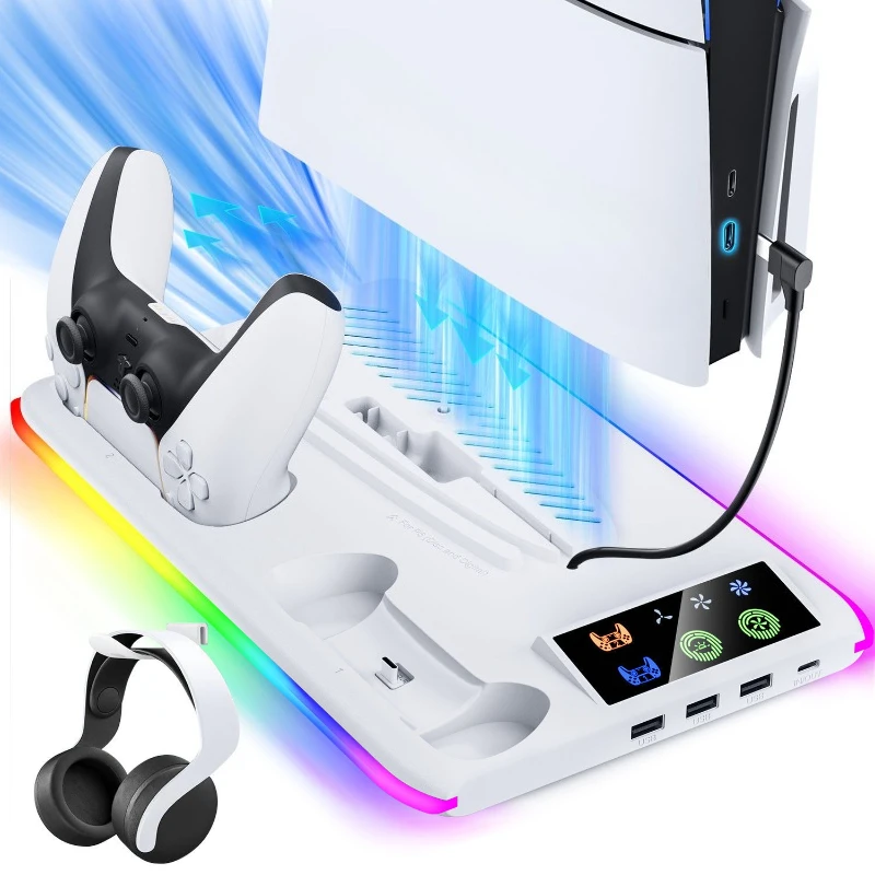 Universal host cooling base Multifunctional fan bracket Double handle seat charger with RGB light