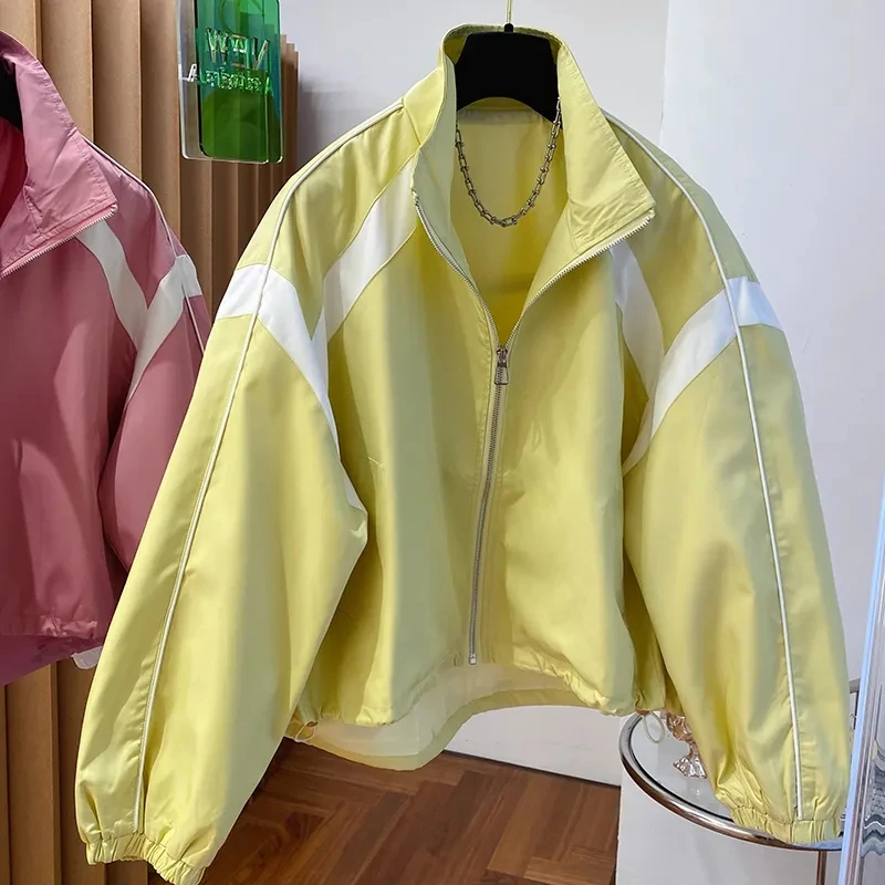 

Fashion Splices Windbreaker Women's Jacket Stand Collar Loose Baseball Jacket Female 2024 Spring Casual Women's Bomber Jackets