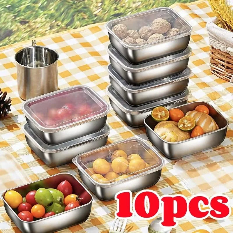 

5/10pcs Stainless Steel Food Storage Containers with Flip-Top Lids Reusable Fridge Organizers for Kitchen Picnics Food Storage