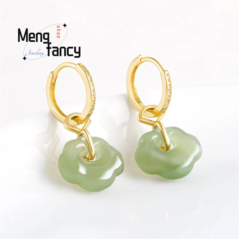 

Genuine S925 Silver Inlaid With Natural Hetian Green Jade Earrings Senior Sense Of Temperament Female Models Luxury Fine Jewelry