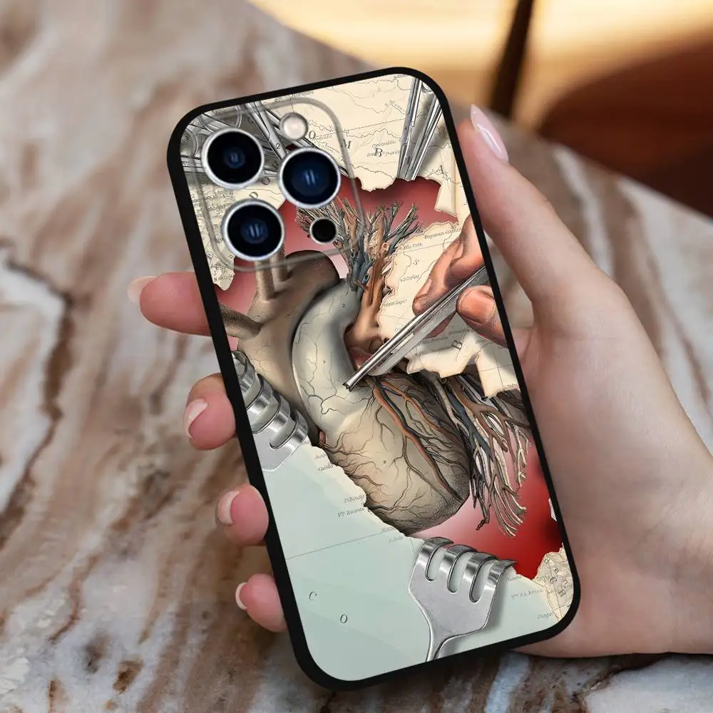 Human Art Anatomy Medische Telefoon Case Voor iPhone 16,15,14,13,12,11 Plus,Pro Max,XS,X,XR,SE,Mini,8,7,Zachte Siliconen Zwarte Cover