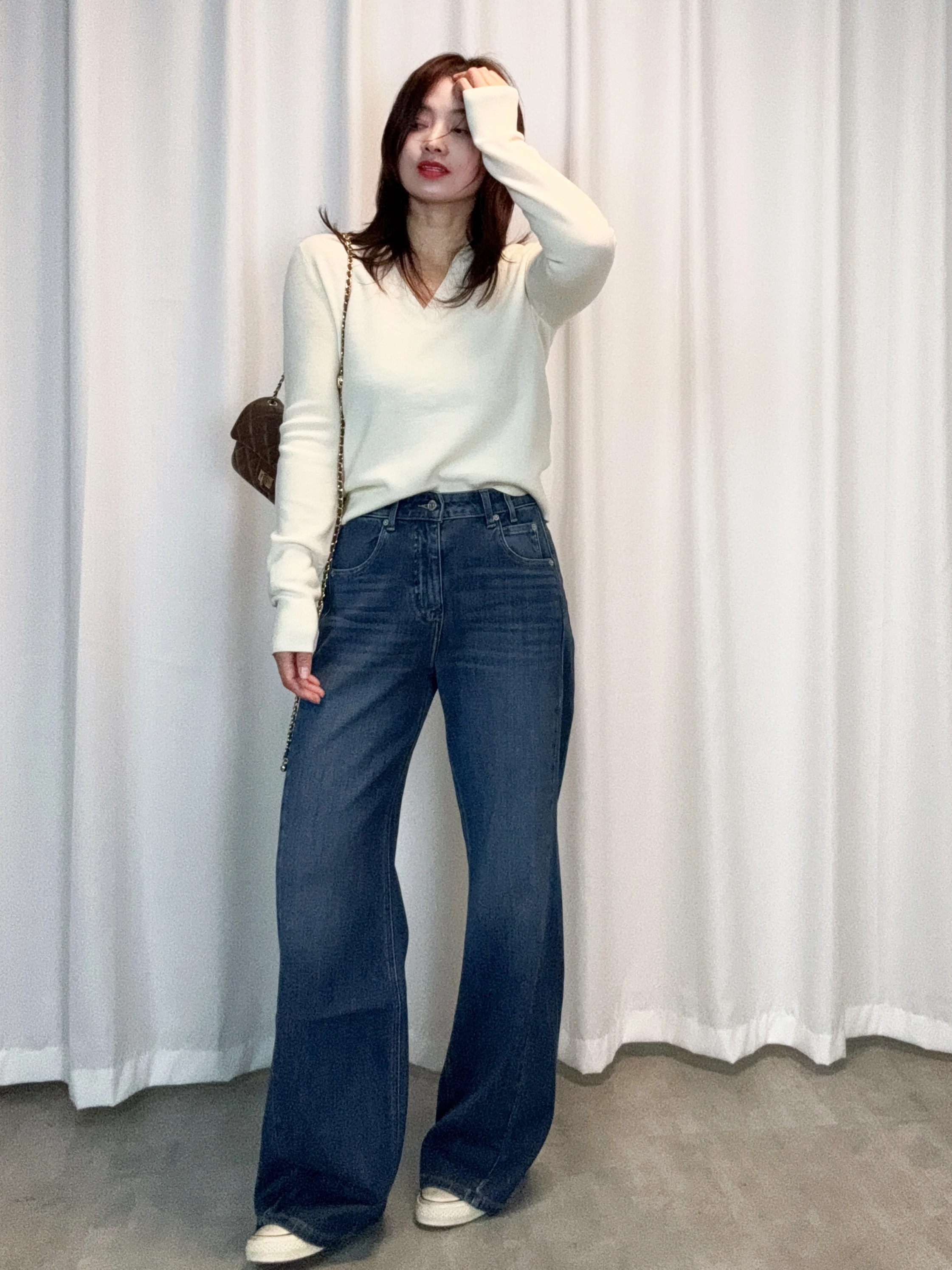 

Джинсы женские с высокой талией, прямого кроя, облегающие, из эластичного хлопка, в корейском стиле, весенние, свободные, широкие брюки