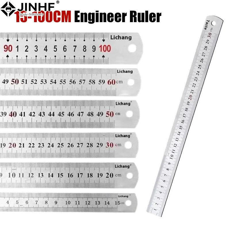 Metal Straight Ruler 15-100cm Stainless Steel Ruler Stationery Drafting Supplies Hand Tool Precision Double Sided Measuring Tool
