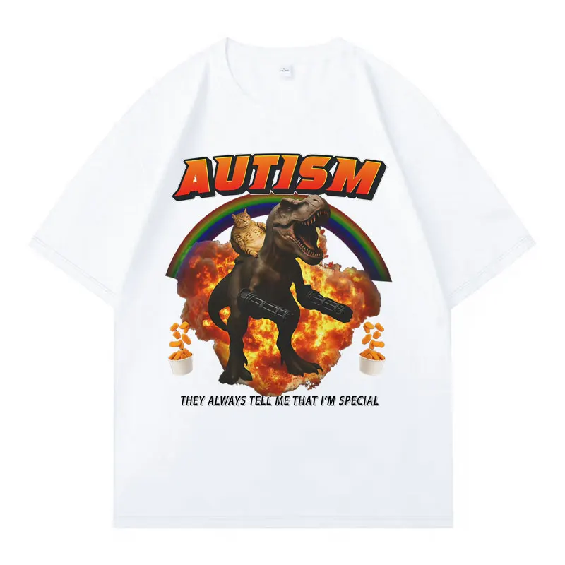 Autisme drôle chat Meme T-shirt hommes femmes marée col rond manches courtes surdimensionné T-shirts été Sport ample confortable Streetwear T-shirt