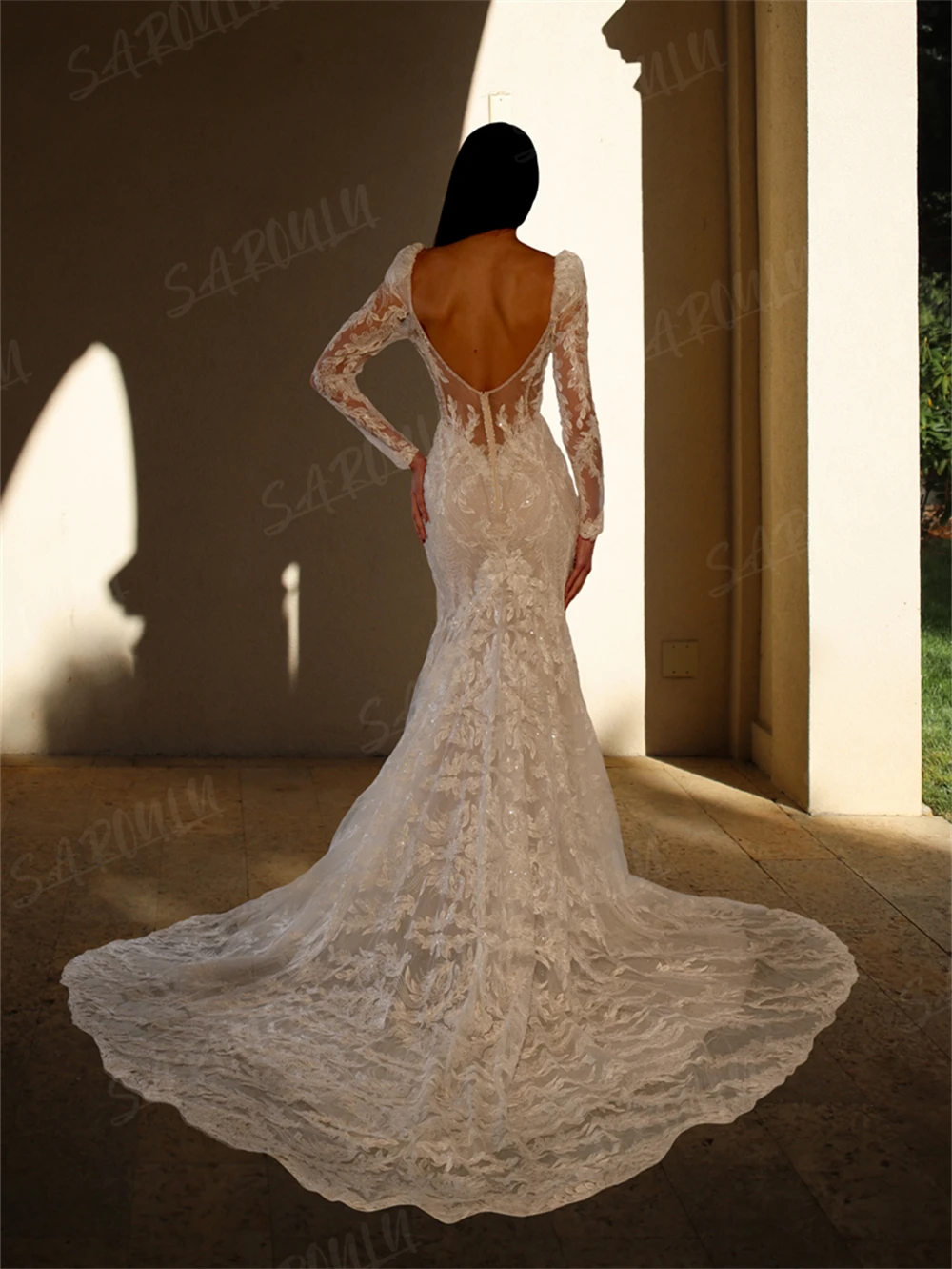 Romantic Glitter Wedding Dress For Woman Removable Train Bride Dresses Modern Sweet Long Sleeves Bridal Gown Customized
