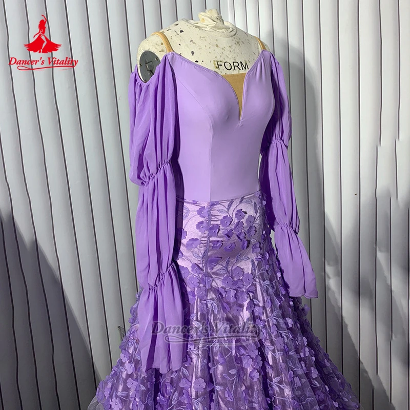 Adult Teenagers Ballroom Dance Dew Shoulder Dresses Customized Children Waltz Tango Perform&Practise Clothing Dancer's Vitality