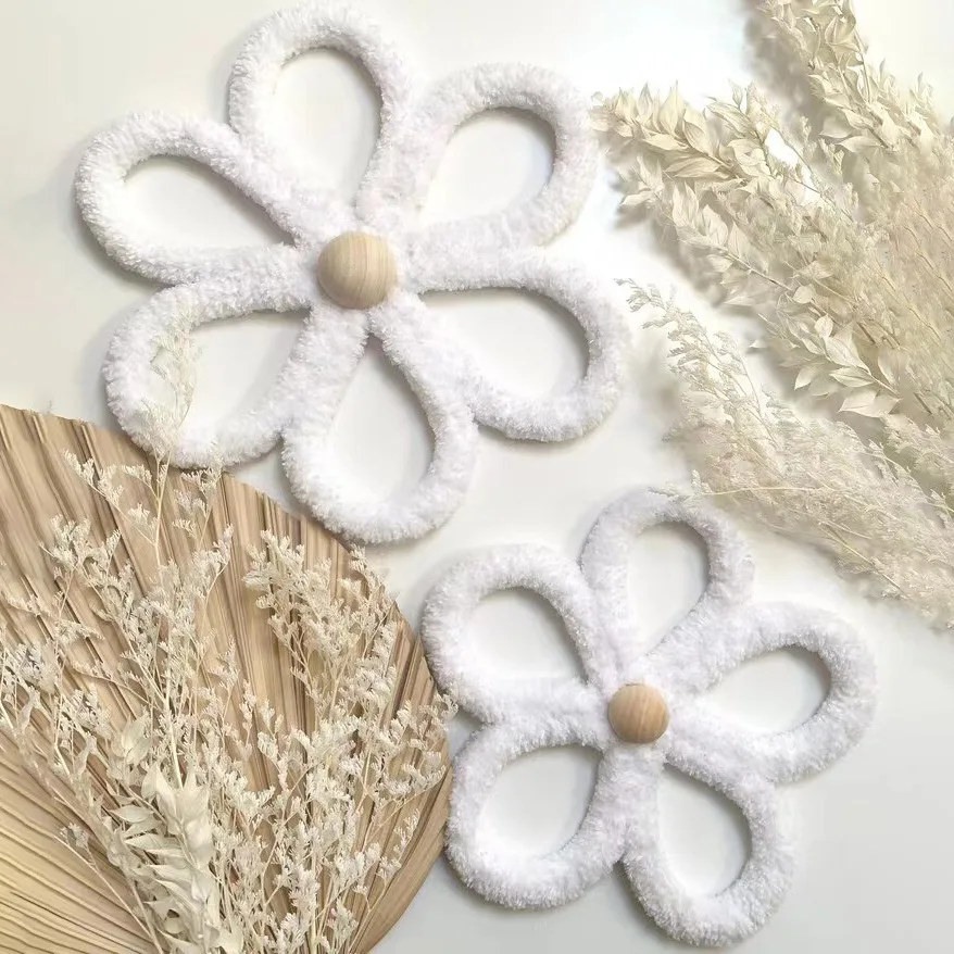 

2 Pcs Boho Nursery Decor for Girl Daisy Flower Woven Macrame Wall Hanging Bohemian Nursery Home Wall Decor Birthdays Gift