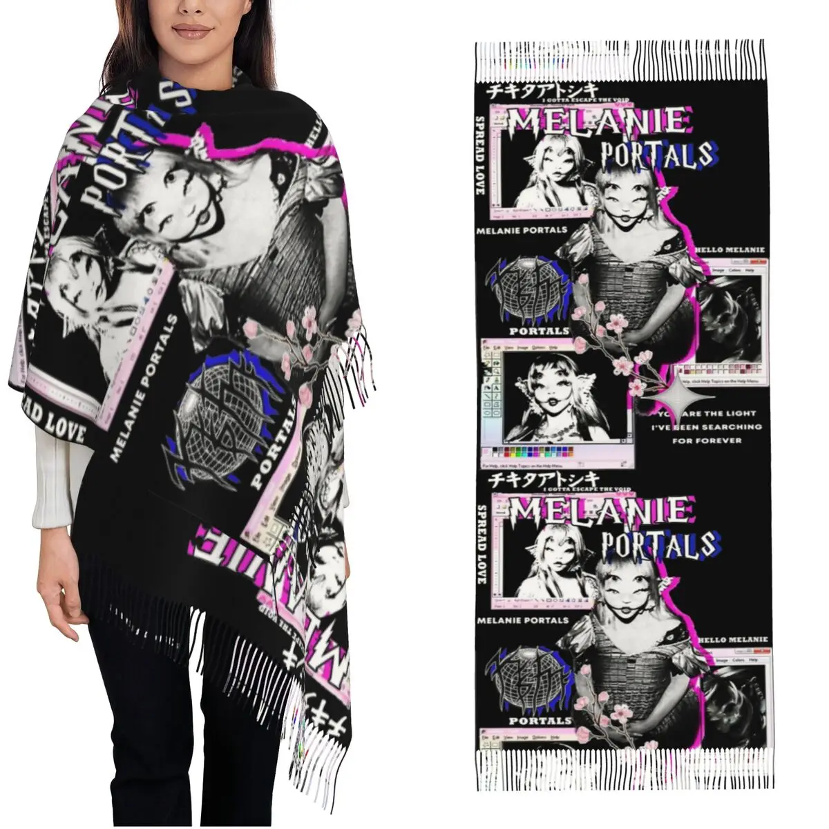 Melanie Portals Shawl Wrap for Women Winter Large Soft Scarf Melanie Martinez Artist Pashmina Tassel Scarves