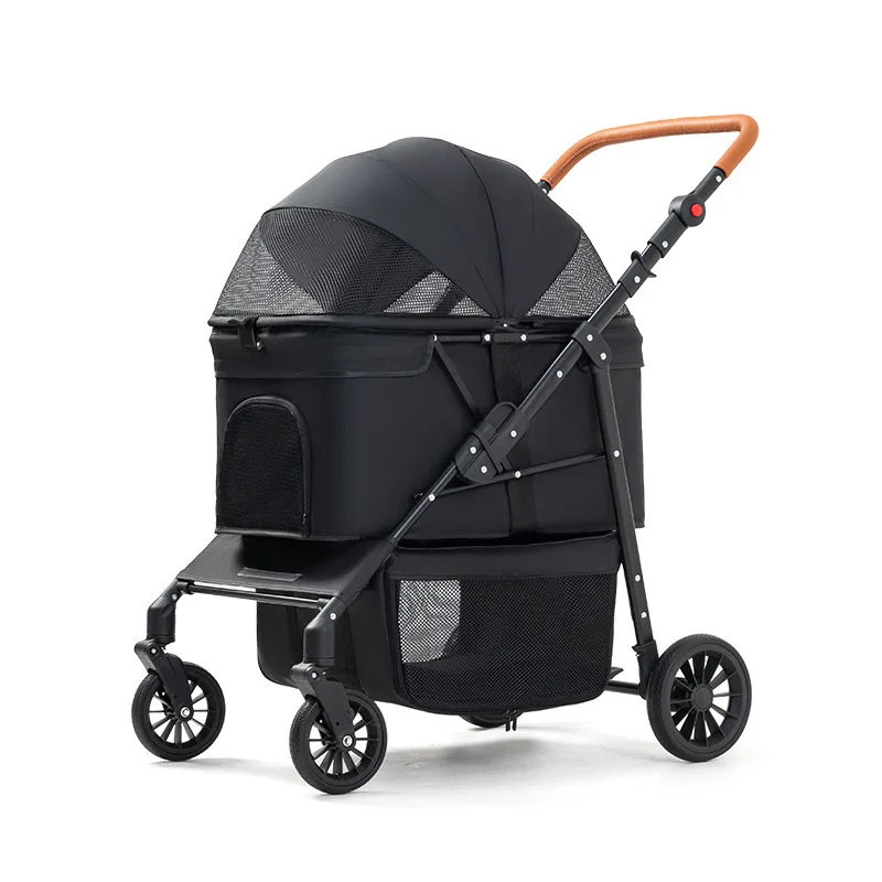 Small Medium-sized Dogs Cats Multi-functional Fabric Pet Stroller 4-Wheel Outdoor Travel Large Dog Car Compatible Portable