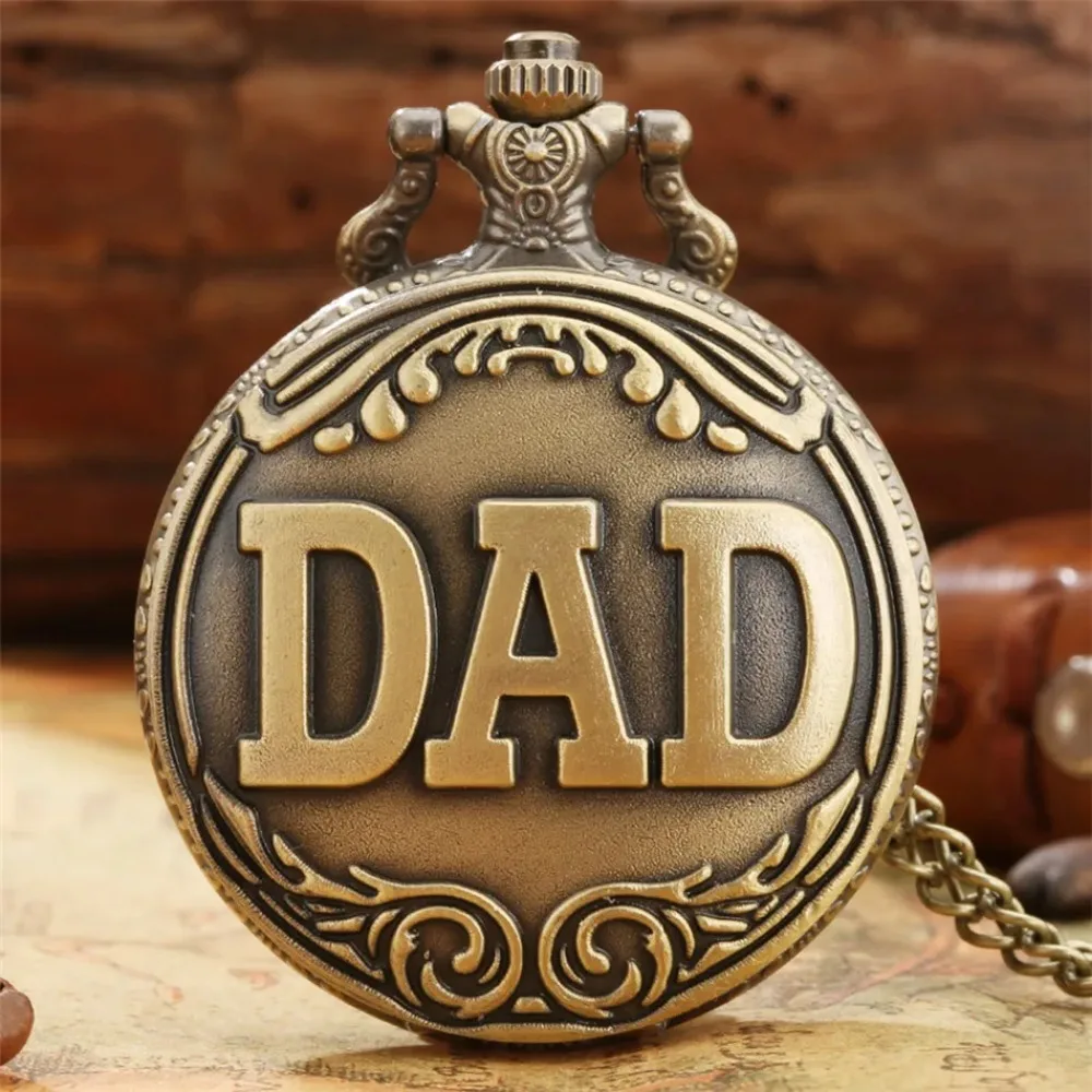 Vintage bronze carving DAD Fashion Quartz Pocket Watch Give Father Best Pendant Gift Collection Artwork