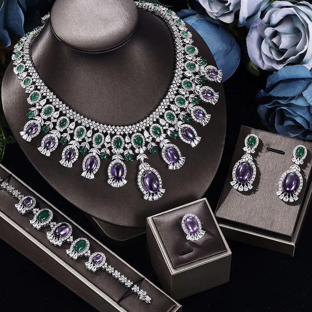 

2022 New Luxury Four piece Set Women's Wedding Accessories with Cubic Zirconia, Dubai, Saudi Arabia