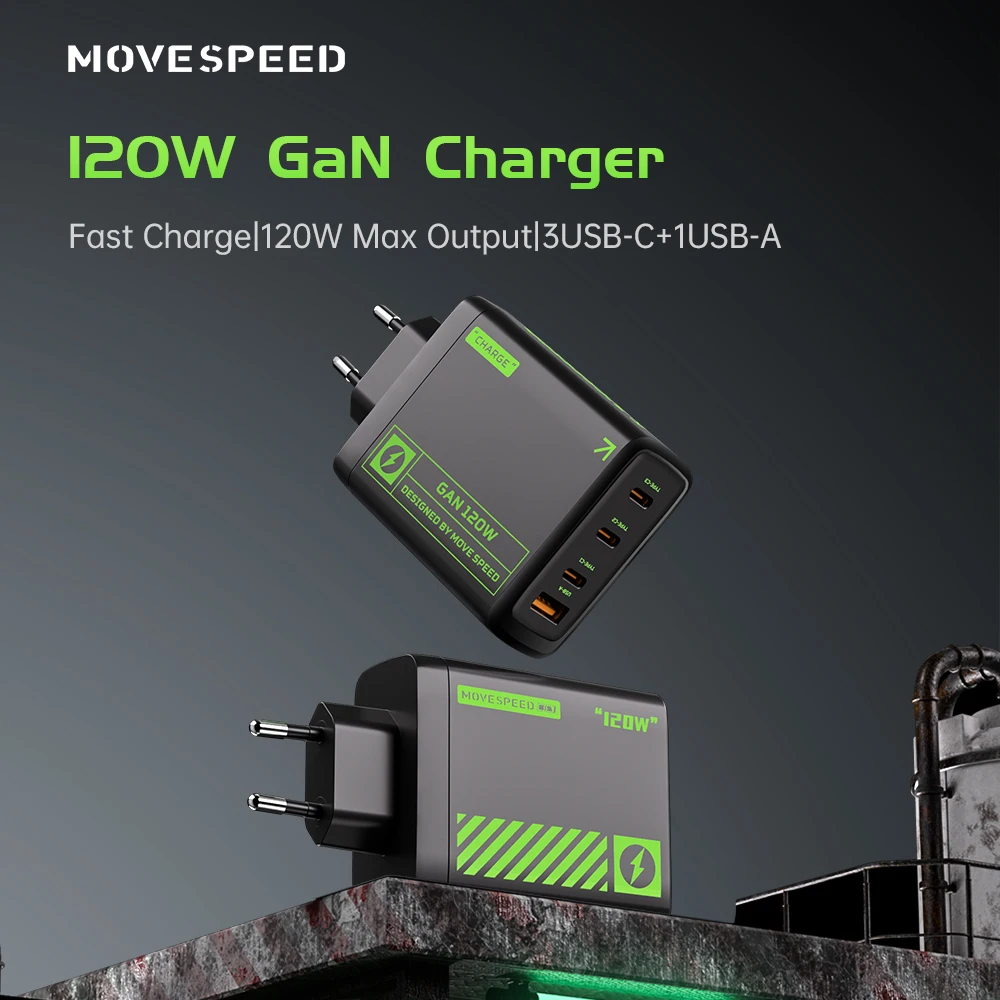 MOVESPEED 120W GaN USB Charger Type C PD Charging Adapter QC 3.0 Wall Charger For iPhone 15 14 13 12 Samsung Xiaomi Mobile Phone