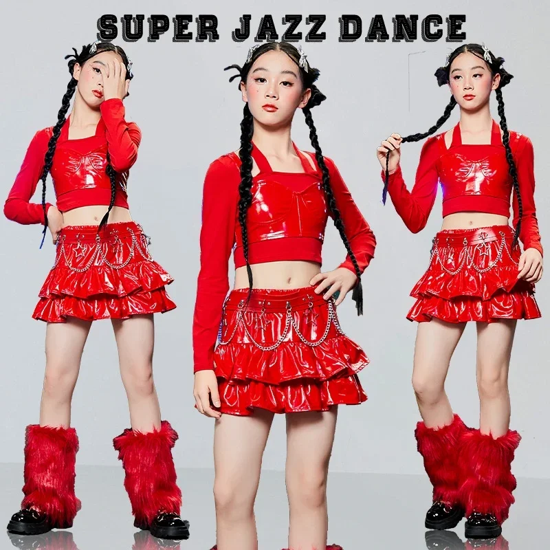 

Fashion Girls Jazz Dance Performance Costumes Red Hip Hop Clothing Children'S Stage Catwalk Outfits Kids Street Wear