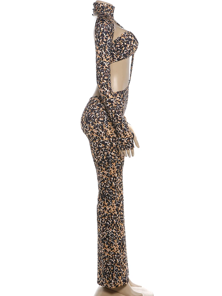 Weird Puss Unregelmäßiger Hohl-Jumpsuit für Damen, Leopardenmuster, Rollkragen, lange Ärmel, rückenfrei, Hot Girls Street Sexy Fashion Overall – Detail 14