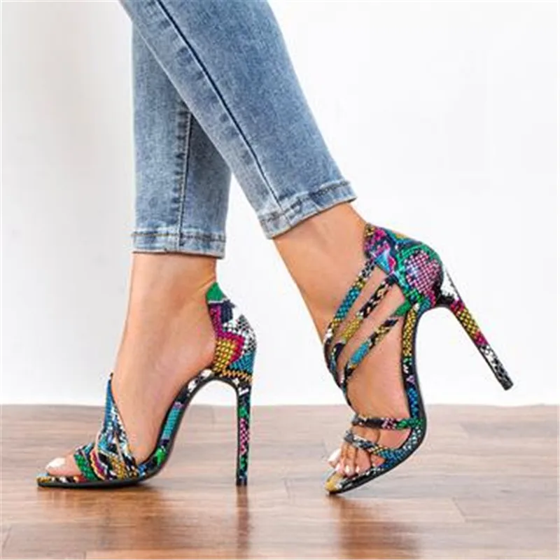 Summer Fashion Ladies Sandals Women\'s Pumps Snakeskin Snake High Heels Cross Sandals Office & Career Shoes Women Sandals 36-41