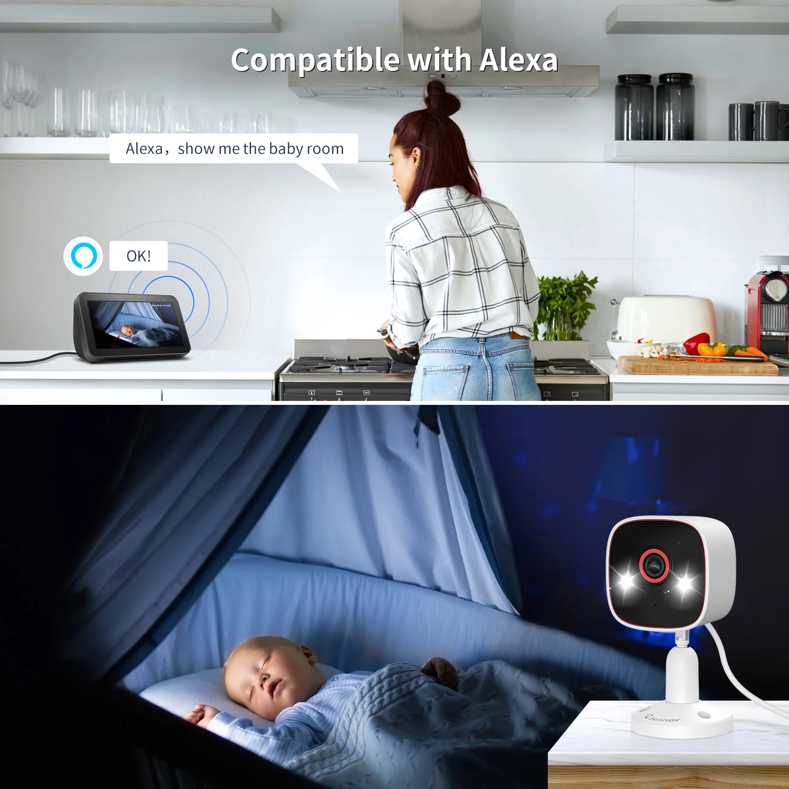 Jennov 2PCS Indoor/Outdoor Cameras 1296P Pet  Camera WiFi Camera Baby Monitor Color Night Vision 2-Way Audio for Home Security