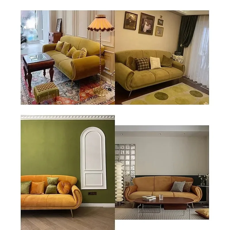 B80 Mid-Century Velvet Loveseat Sofa For Living Room, Retro Mustard Yellow Accent Chair, Small Couch For Villa