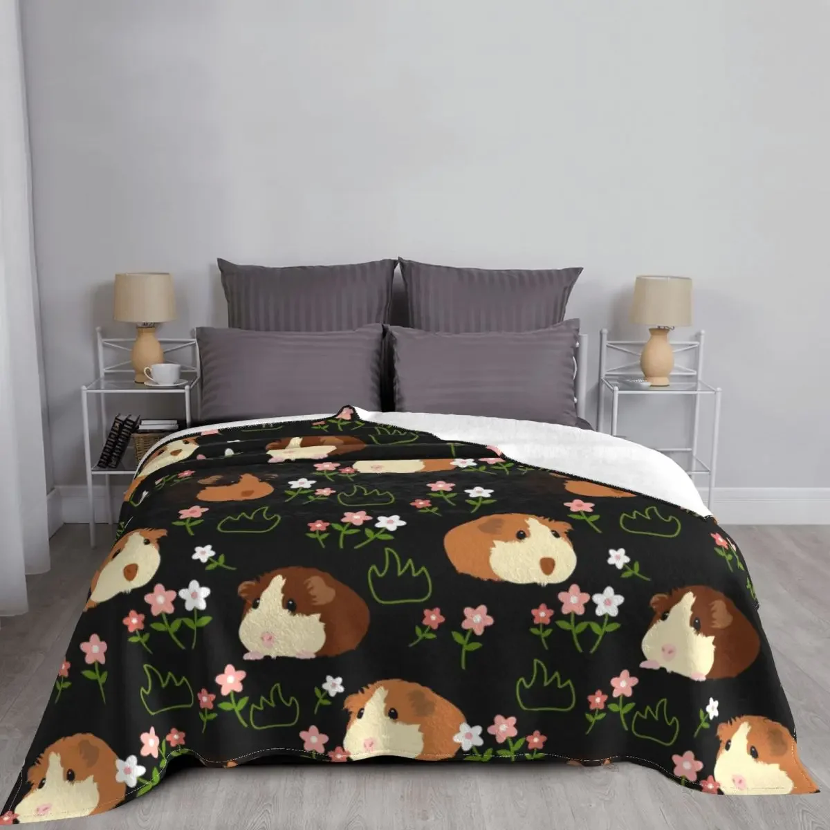 Cute Guinea Pig Flowers coperte Aniaml coperte di flanella coperte per camera da letto divano stampato morbido copriletto caldo