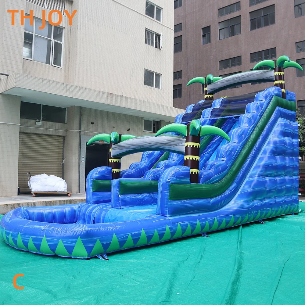 da spedire a porta, scivolo gonfiabile commerciale con palmo blu per bambini e adulti Scivolo gonfiabile con piscina